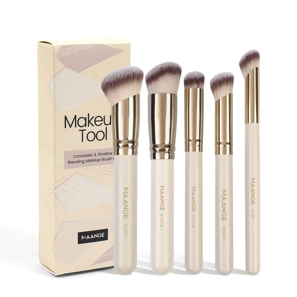 MAANGE 5-piece angled makeup brush set with apricot handles and synthetic bristles