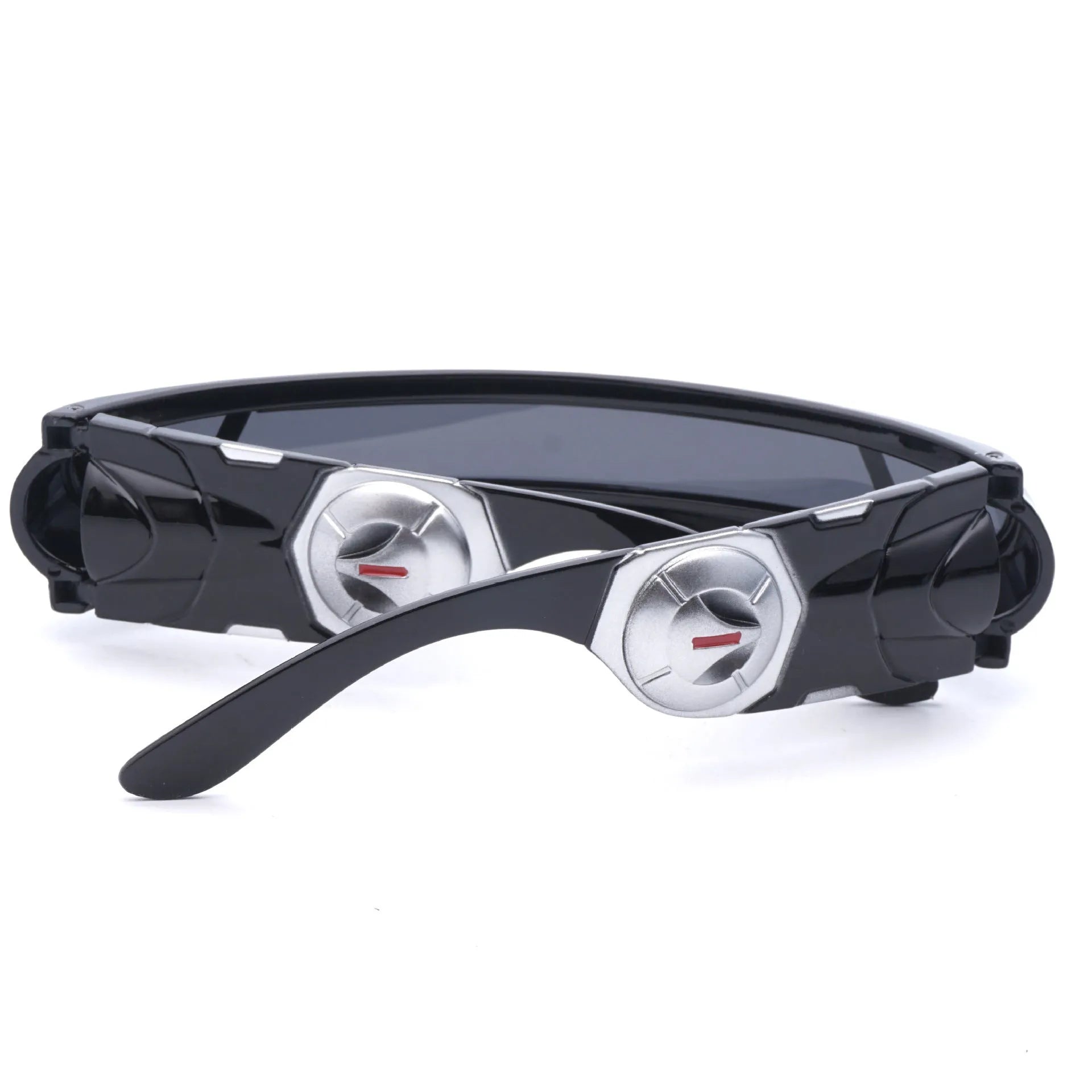 Black full rim sports sunglasses with polarised colour film lenses in grey, red mercury, or blue mercury options.