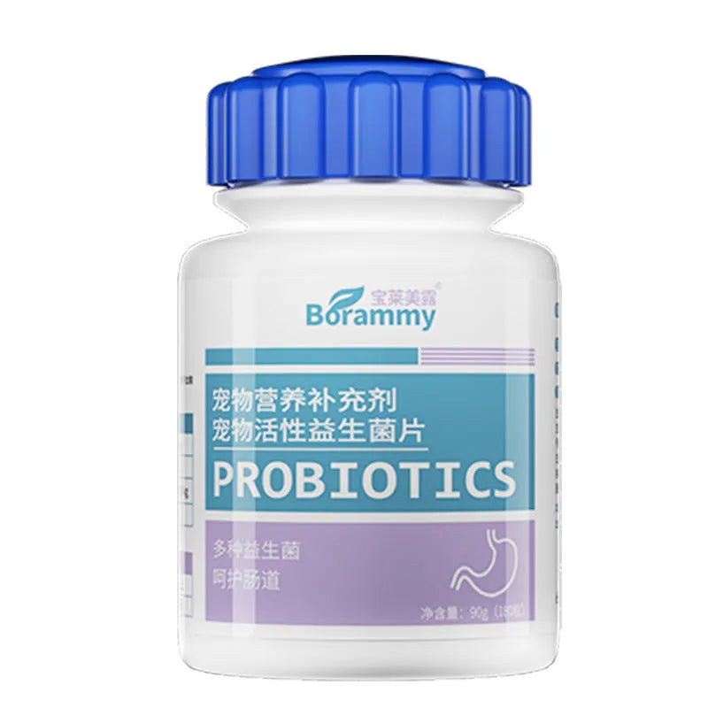 Bottle of 180 active probiotic tablets for dog and cat digestive health care.