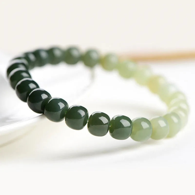 Natural Hetian jade bracelet with water gradient colour in polished finish