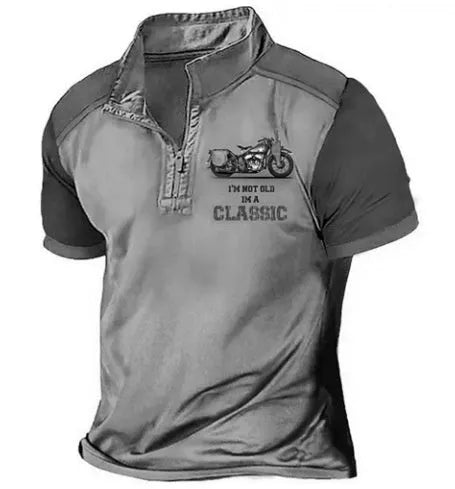Golf polo shirt with 3D printed pattern on blue bird eye cloth fabric, shown in a loose fit.