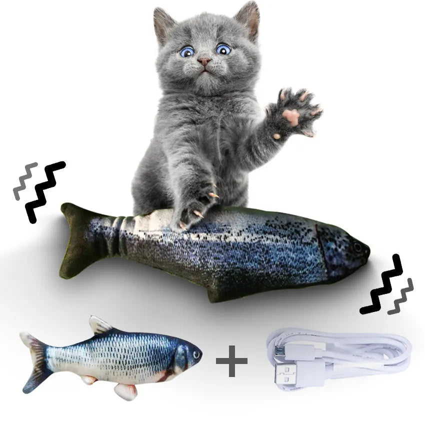 Electronic jumping fish cat toy with USB charging cable, 30cm multicolour fish design