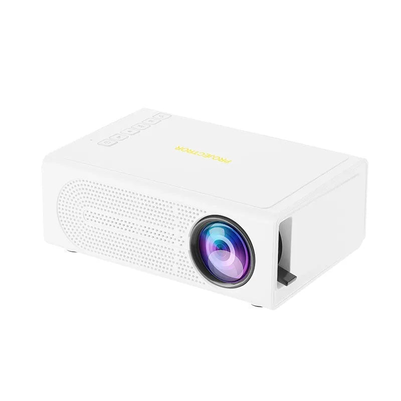 Portable mini projector in black or white with wired mobile phone connection capability