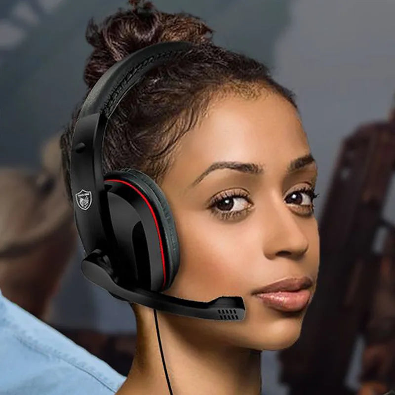 Black wired gaming headset with 1.2m cable and 6.3mm straight plug