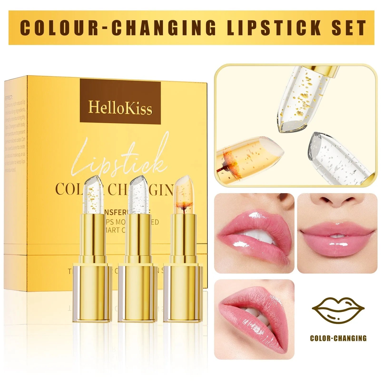Anti-smudge warm colour-changing lipstick in a standard 3.5g size.