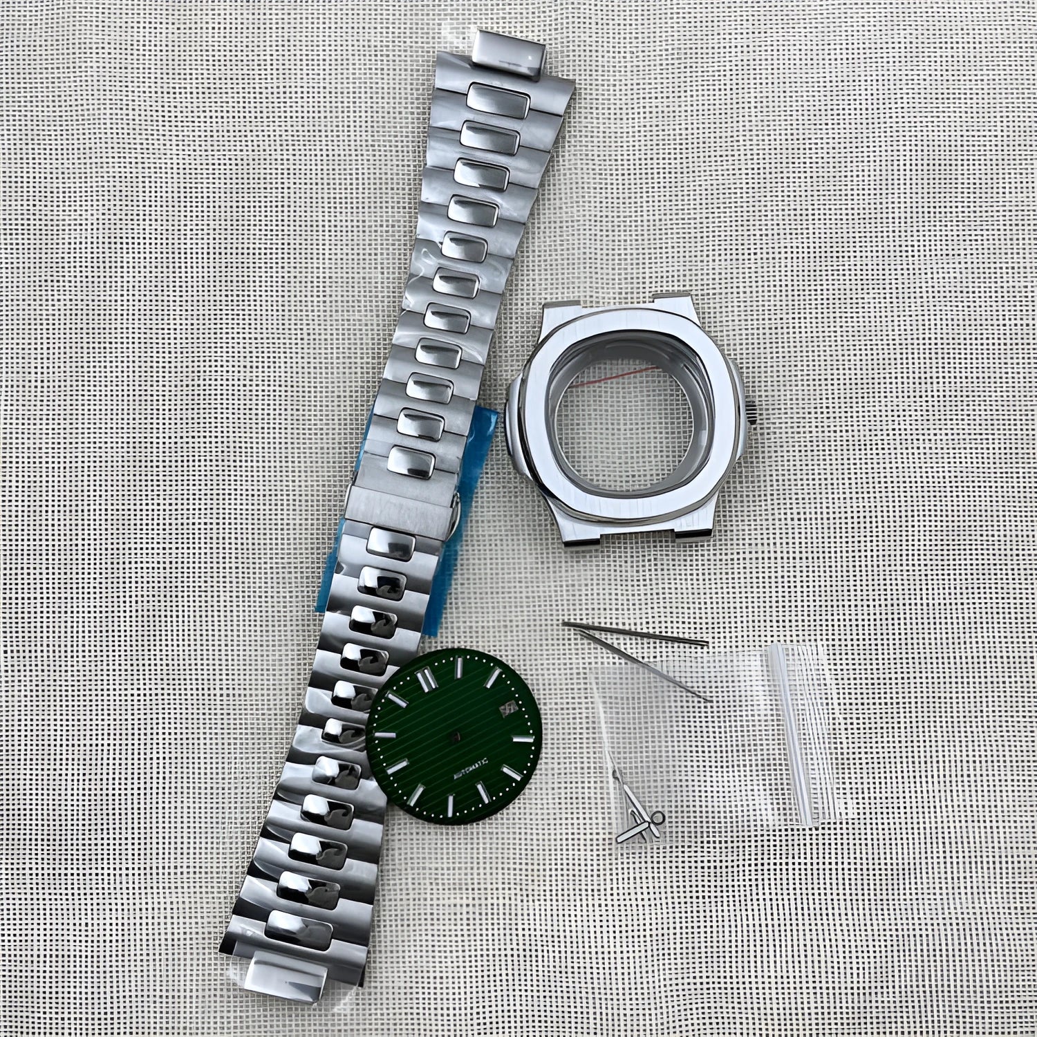 Watch assembly accessory set with nautilus shell case, band and pointer in precision steel for NH35 movement