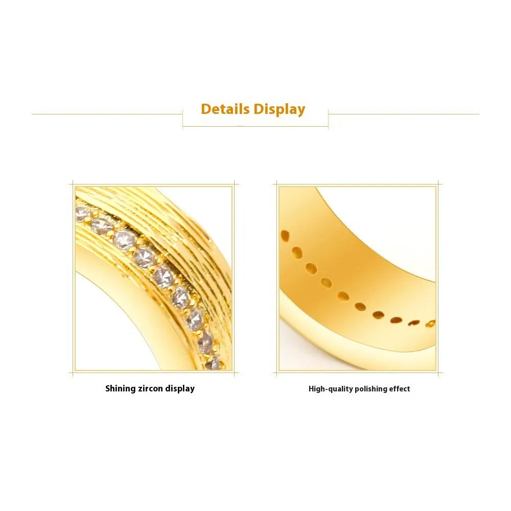 Gold coloured geometric zircon ring for women on a plain background, showing its structured shape.