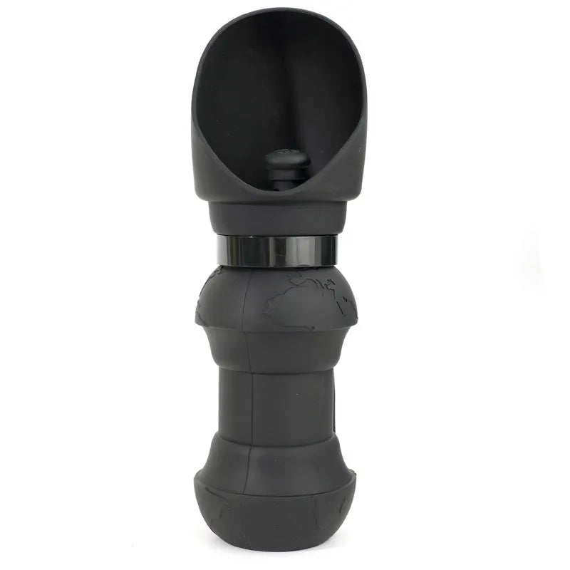 Folded and unfolded silicone pet cup in a choice of colours, showing its portable design.