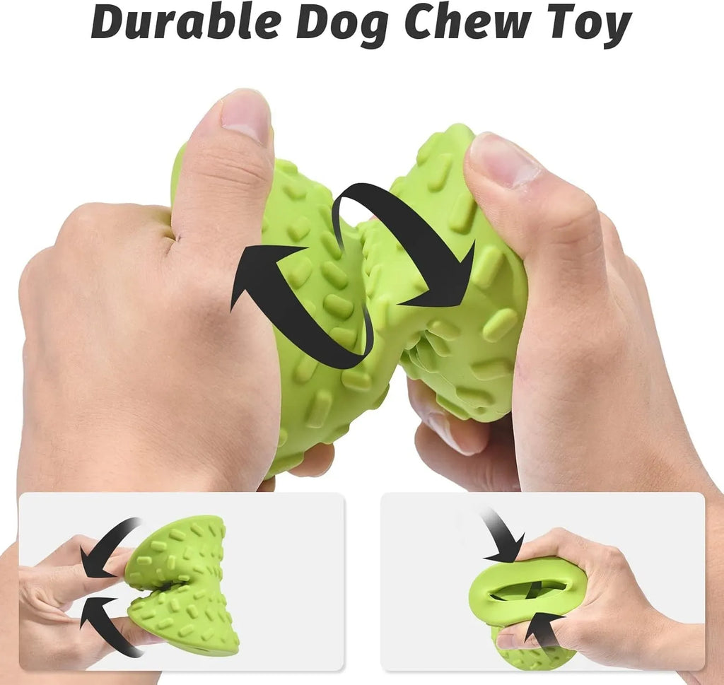 Natural rubber treat dispensing dog toy for aggressive chewers in blue green purple colours