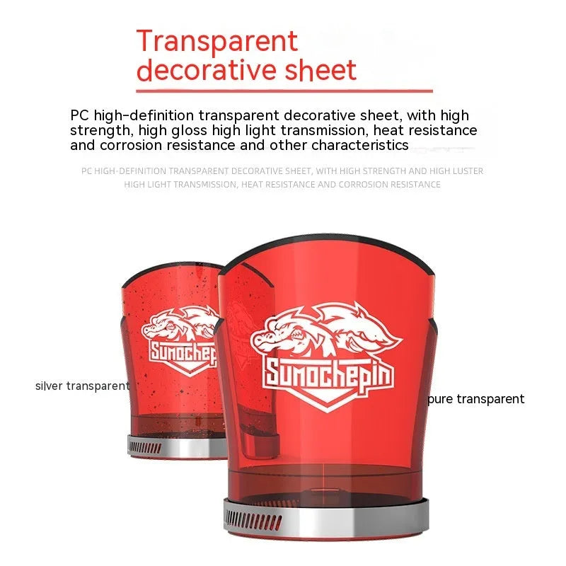 Transparent motorcycle front shock absorber protective sleeve with stainless steel clamp, shown in multiple colour options.