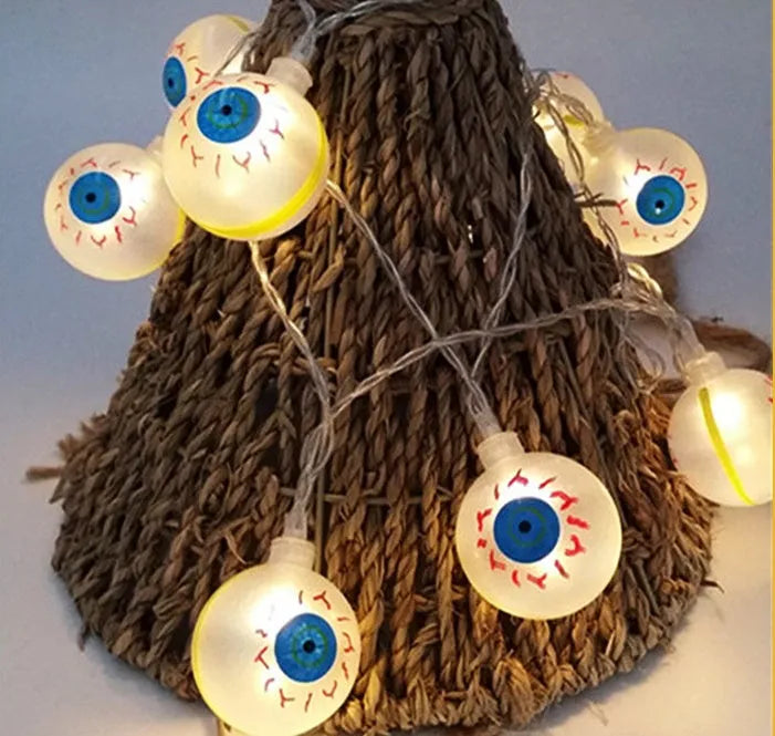 Halloween LED string lights with pumpkin, bat and ghost pendants on 1.2 metre white cable