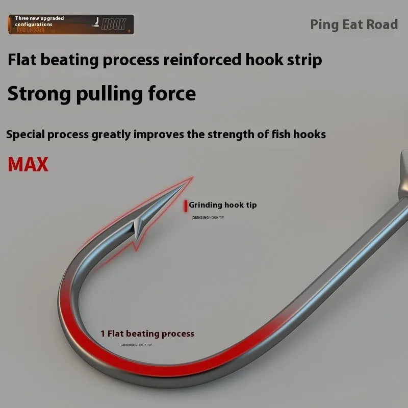 Set of 50 enhanced jig fishing hooks with 4-times strengthened steel construction in primary colours