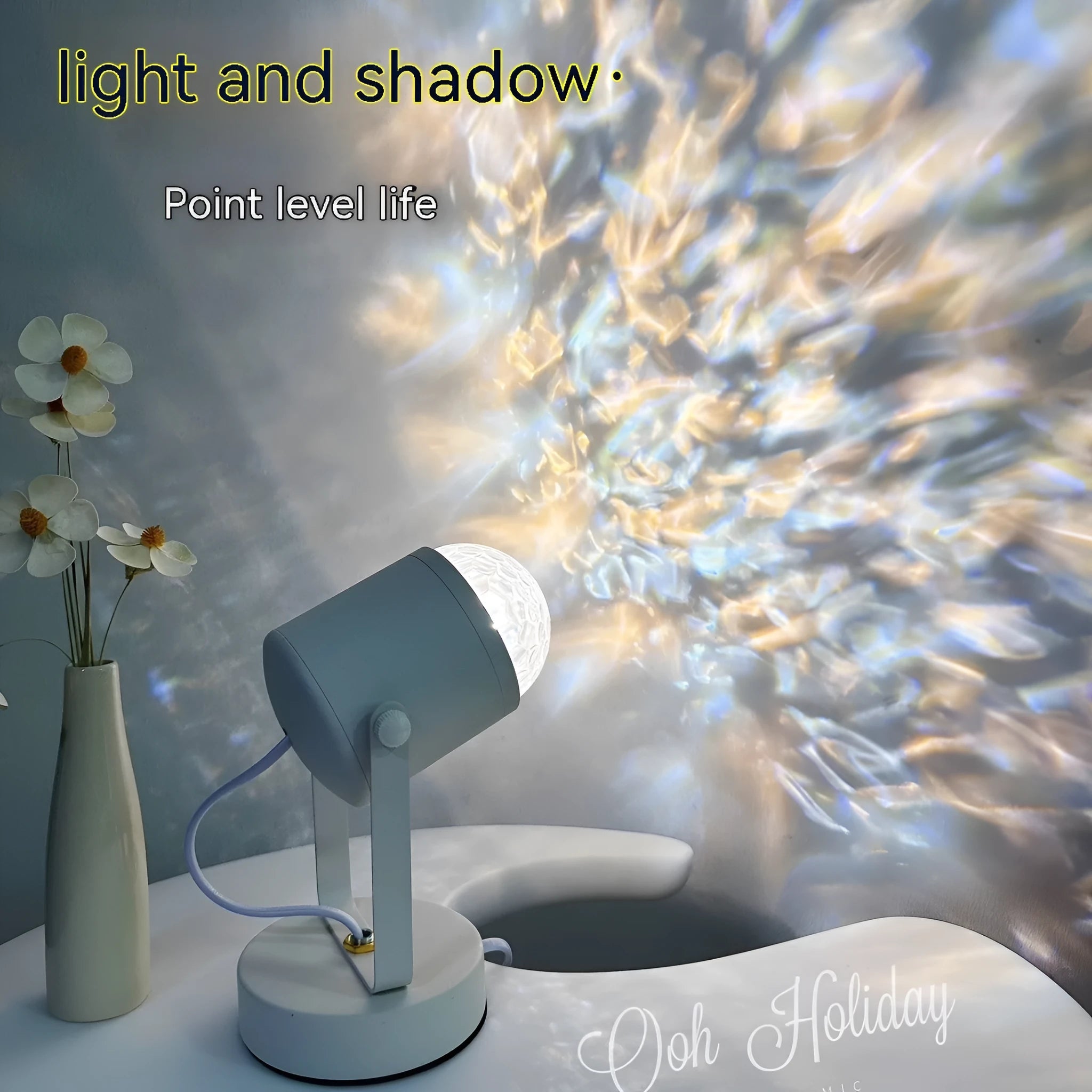 Dynamic Water Ripple Ambience Table Lamp with metal holder showing light projection effects