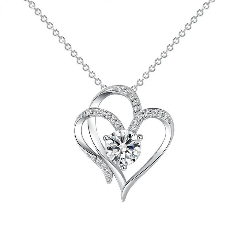 Women's heart-shaped pendant necklace in 925 silver with choice of platinum, gold, or rose gold finish.
