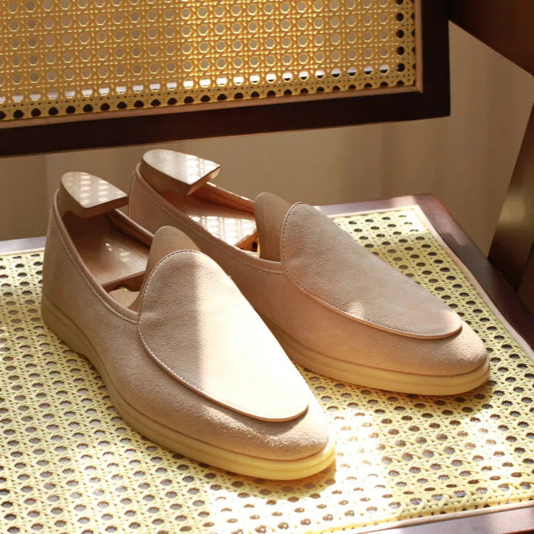 British handmade men's leather loafers in brown with a low tube ankle and TPR sole.