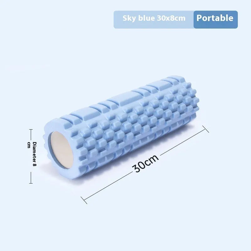 EVA foam roller for fitness in multiple colours and sizes including black, grey, pink, and blue