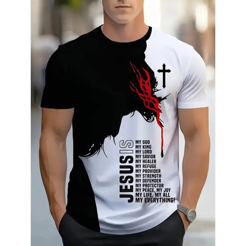 Men's loose fit casual T-shirt with digital 3D printed stripe pattern, short sleeves, polyester fabric