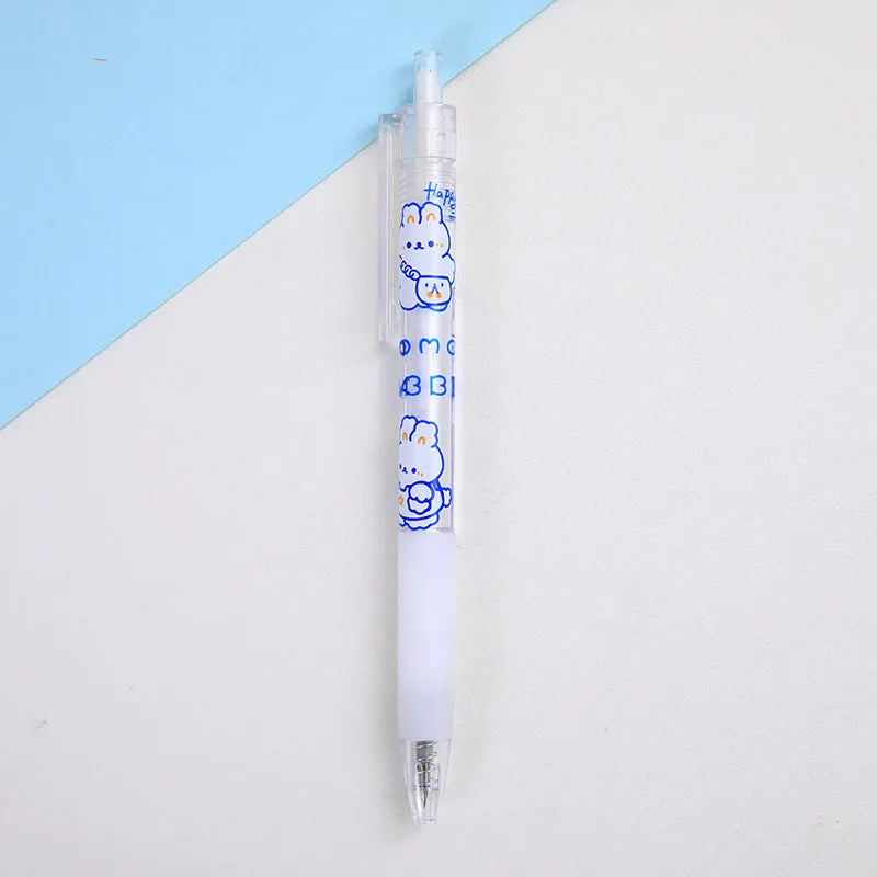 Set of six cute bear and rabbit character design retractable pen knives with ballpoint pens.