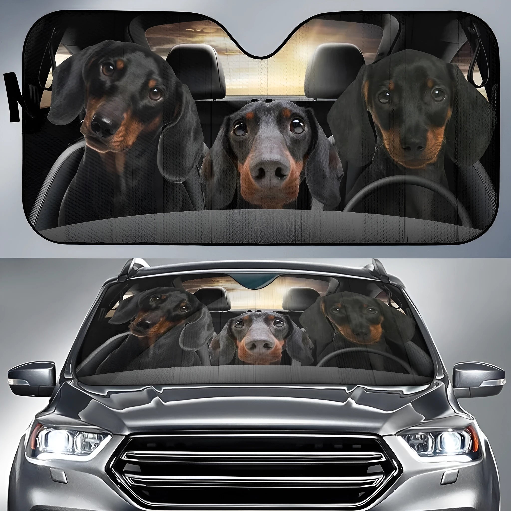 Car snow protection front cover made of aluminium film foam polyester fabric with lanyard straps