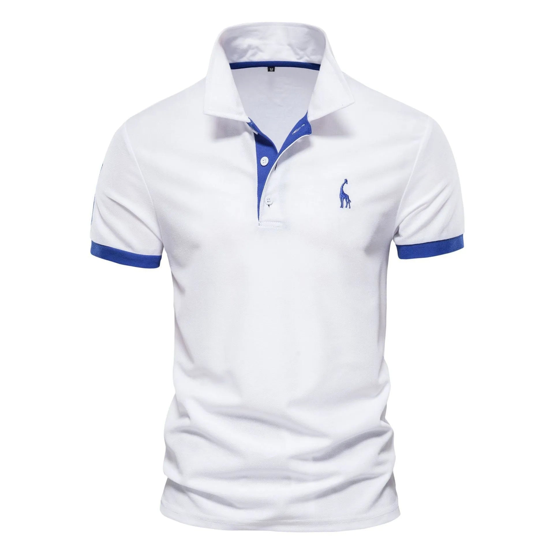 Men's short sleeve t-shirt with deer embroidery in various colours including white, red, and navy, displayed in sizes XS to 5XL.