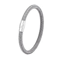 Titanium steel geometric wire bracelet with magnetic clasp shown in silver tone.
