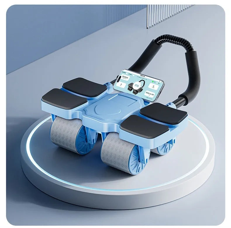 Black abdominal wheel with automatic rebound mechanism and four wheels for core exercises