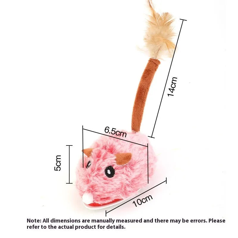 Interactive cat toy with electric moving plush mouse on pole