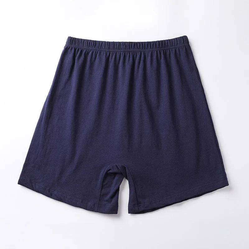 Men's solid colour modal boxer shorts with high waistband, shown in black, blue, gray, and brown.