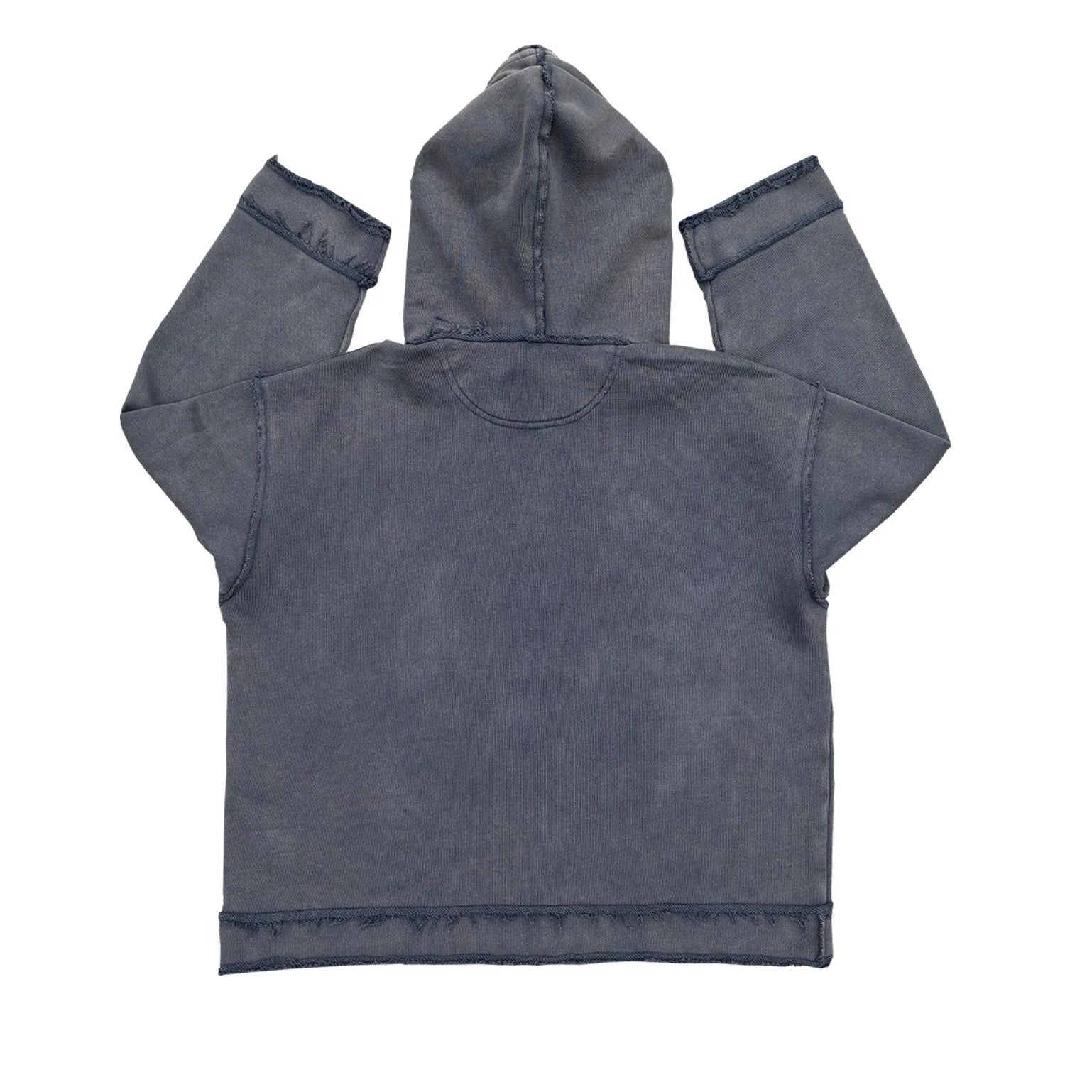 Dark blue men's hoodie sweater with a front kangaroo pocket and ribbed cuffs.