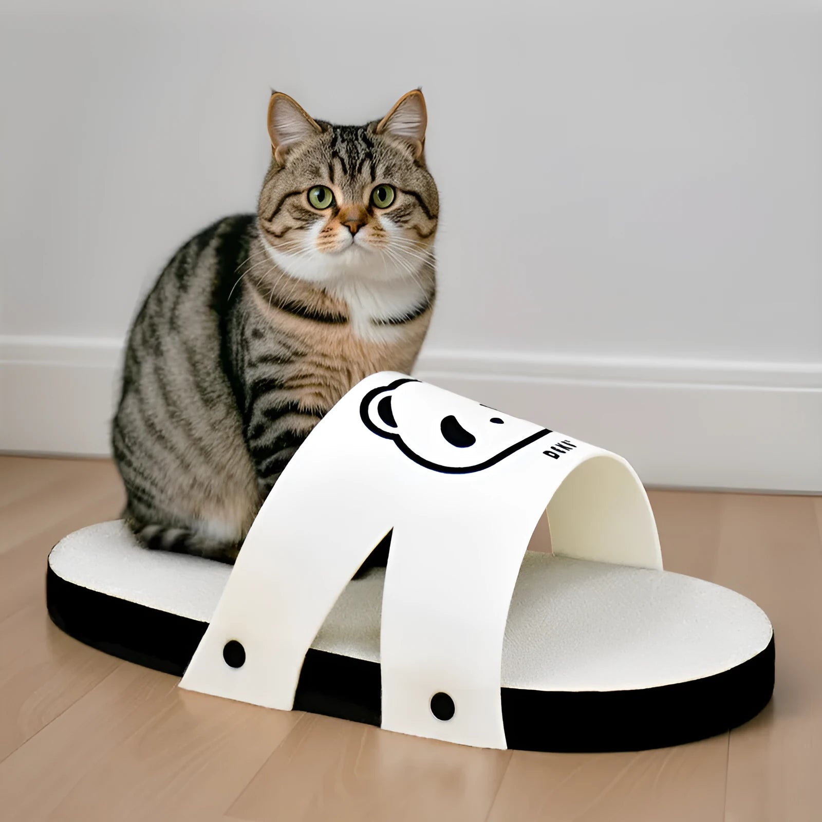 White slipper style corrugated paper cat scratch board for furniture protection