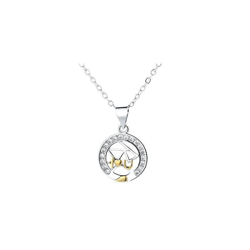 Sun and moon couple necklace with electroplated copper pendants on cross chain