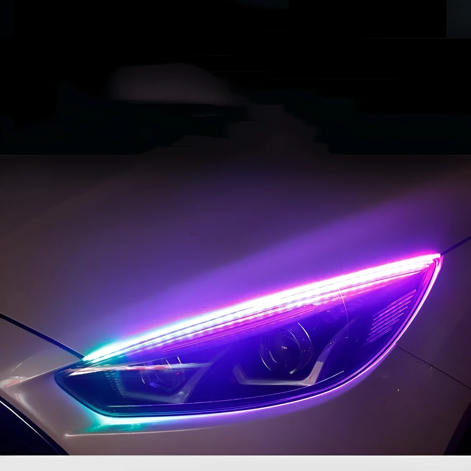 RGB colour-changing LED daytime running light strip with remote control for General Motors cars.