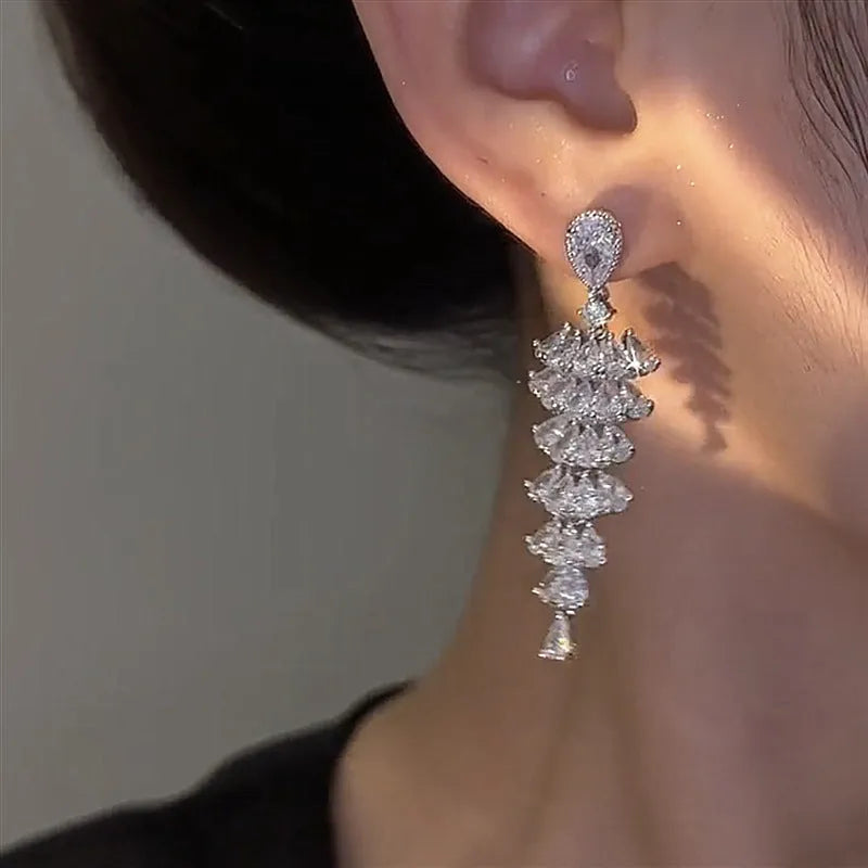 Silver Pagoda Christmas tree drop earrings with copper construction and ear stud fitting