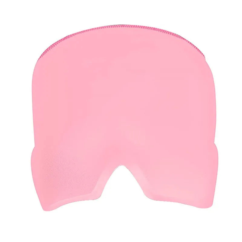 Black reusable gel ice mask for eyes and forehead on a white background