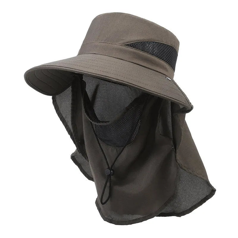 Men's adjustable wide-brim polyester fisherman sun hat in khaki colour