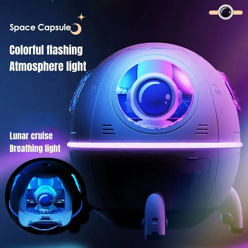 Astronaut-themed portable desktop humidifier with USB cable and colourful LED lighting