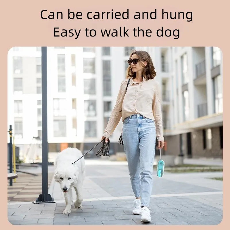 Portable foldable dog water bottle with integrated bowl in blue gray and pink for outdoor pet travel