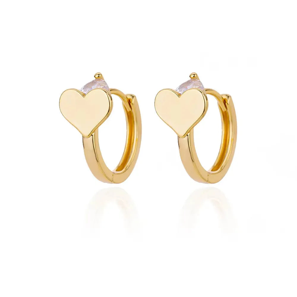 Stainless steel heart-shaped zircon stud earrings with ear clip fastening