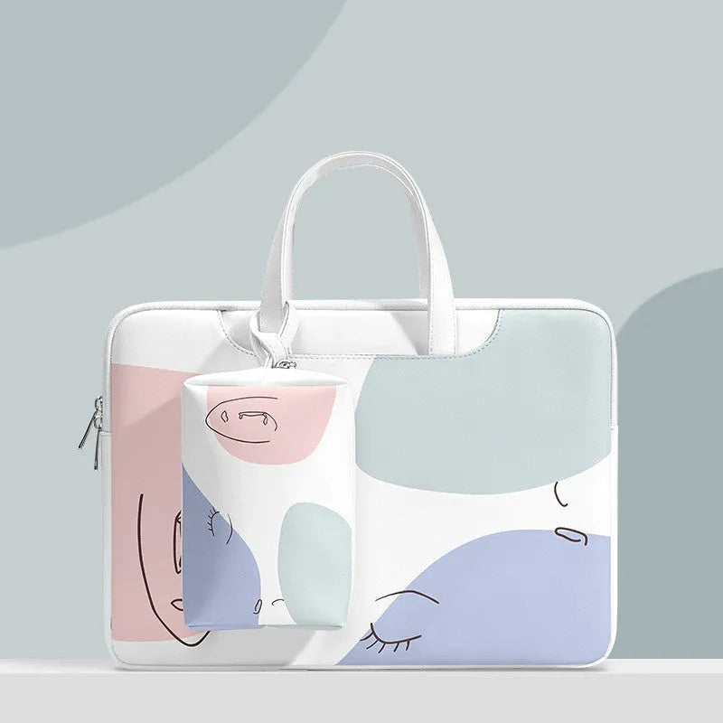 Blue PU leather laptop bag for a 15.6 inch notebook with a soft handle and zipper.
