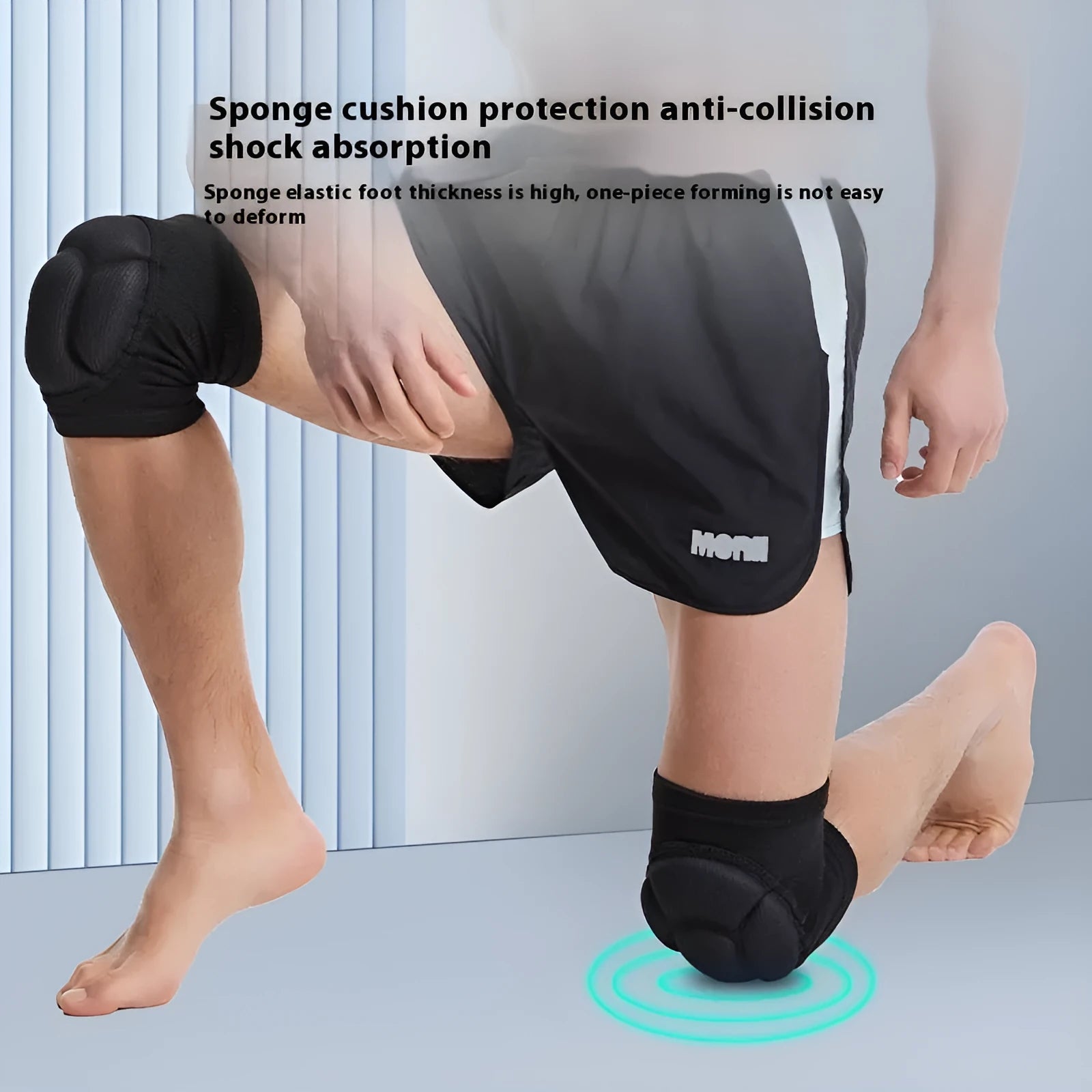 Black and blue thick sponge dance kneepad showing knee protection design for multiple sports