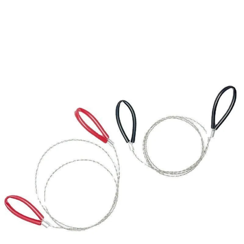German stainless steel survival wire saw coiled up, showing its four-strand construction and compact size.