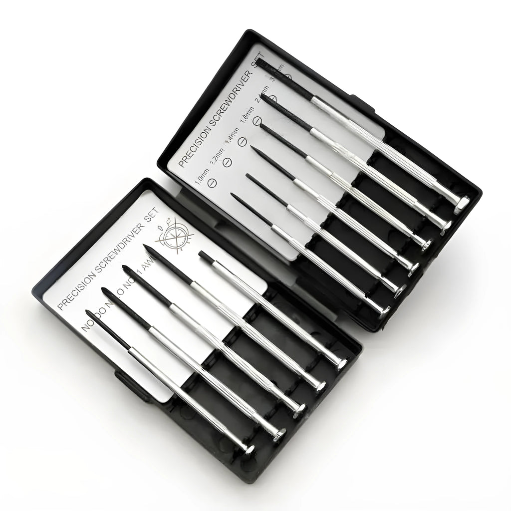 11-piece clock screwdriver set with multiple head types for electronics repair