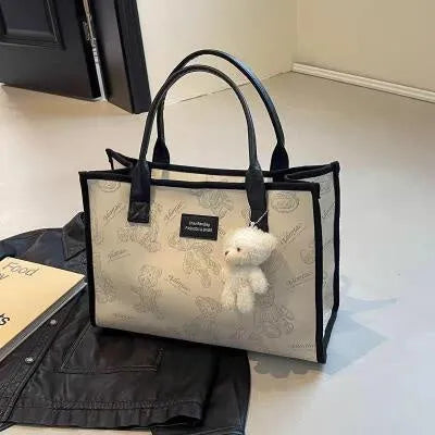 Women's canvas tote bag with rhombus pattern in black or white colour options
