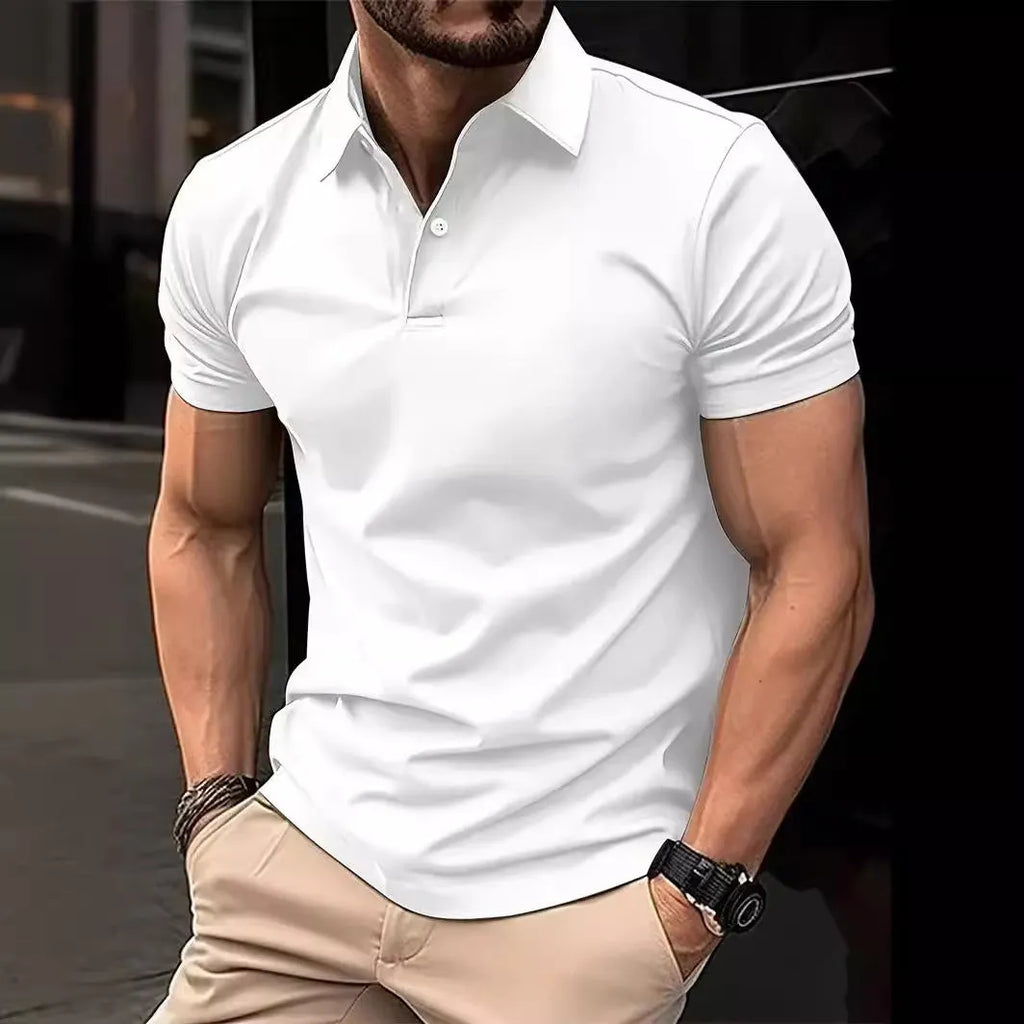Men's slim fit short sleeve button shirt in solid colour on hanger