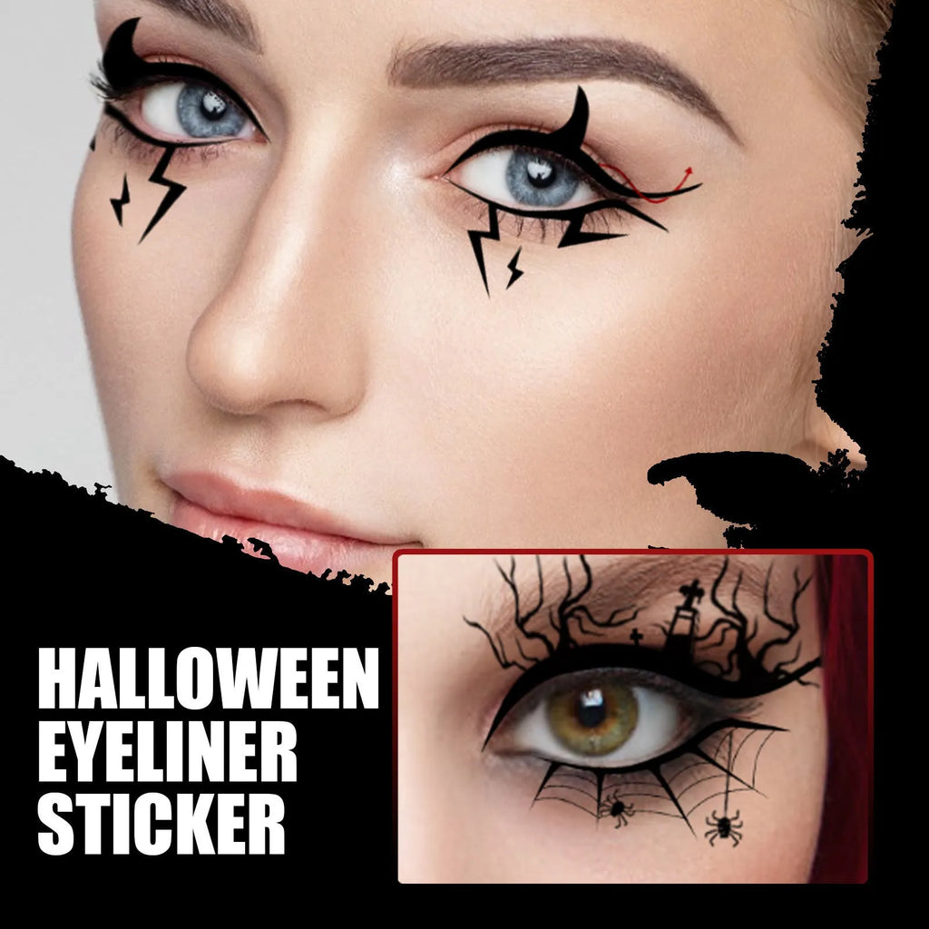 8 pairs bat and spider decorative eye shadow eyeliner stickers for Halloween party face makeup