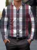 Man wearing a striped long sleeve shirt with a button lapel collar, available in multiple colours and sizes.