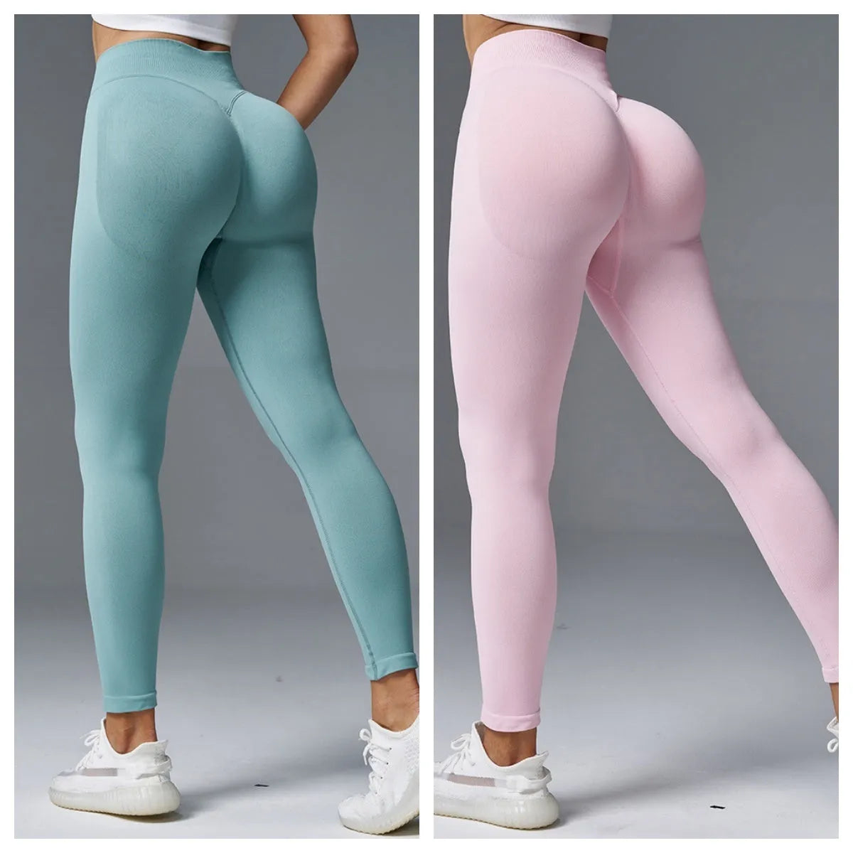 Peach hip tight mid waist yoga trousers for women in cotton blend fabric