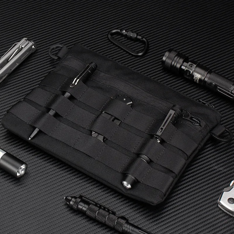 Black solid colour oxford cloth portable outdoor organiser bag with 18cm by 3.5cm dimensions.