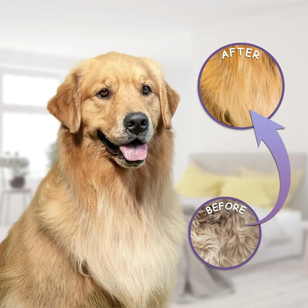 Purple pet grooming comb with stainless steel long and short teeth for detangling dog and cat hair