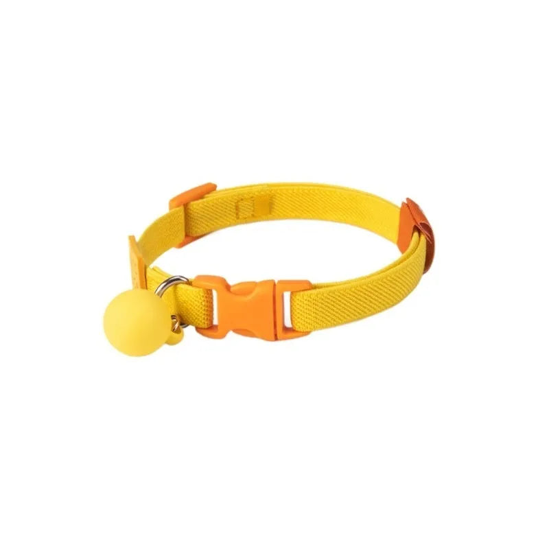 Small dog elastic polyester pet collar shown in seven colour options with adjustable 22-32cm sizing